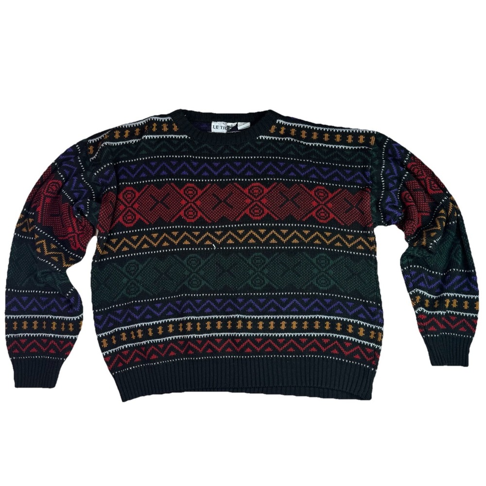 Le Tigre Knit Sweater L Multicolor Geometric 90s Vintage Knit Retro